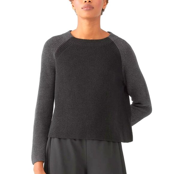 Eileen Fisher XXS 2 Tone Gray Color Block Oversized Fine Merino Wool Sweater - Picture 1 of 15